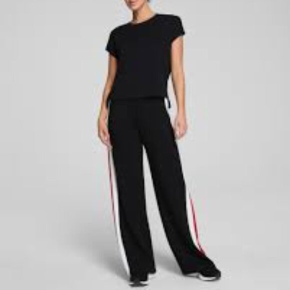 SPANX AirEssentials® Colorblock Wide Leg Track Pant | Very Black/Powder/Red NWT - Picture 2 of 4